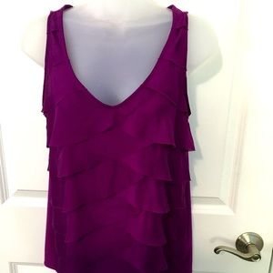 Limited size medium multi tier ruffled dressy tank in a bright eggplant color